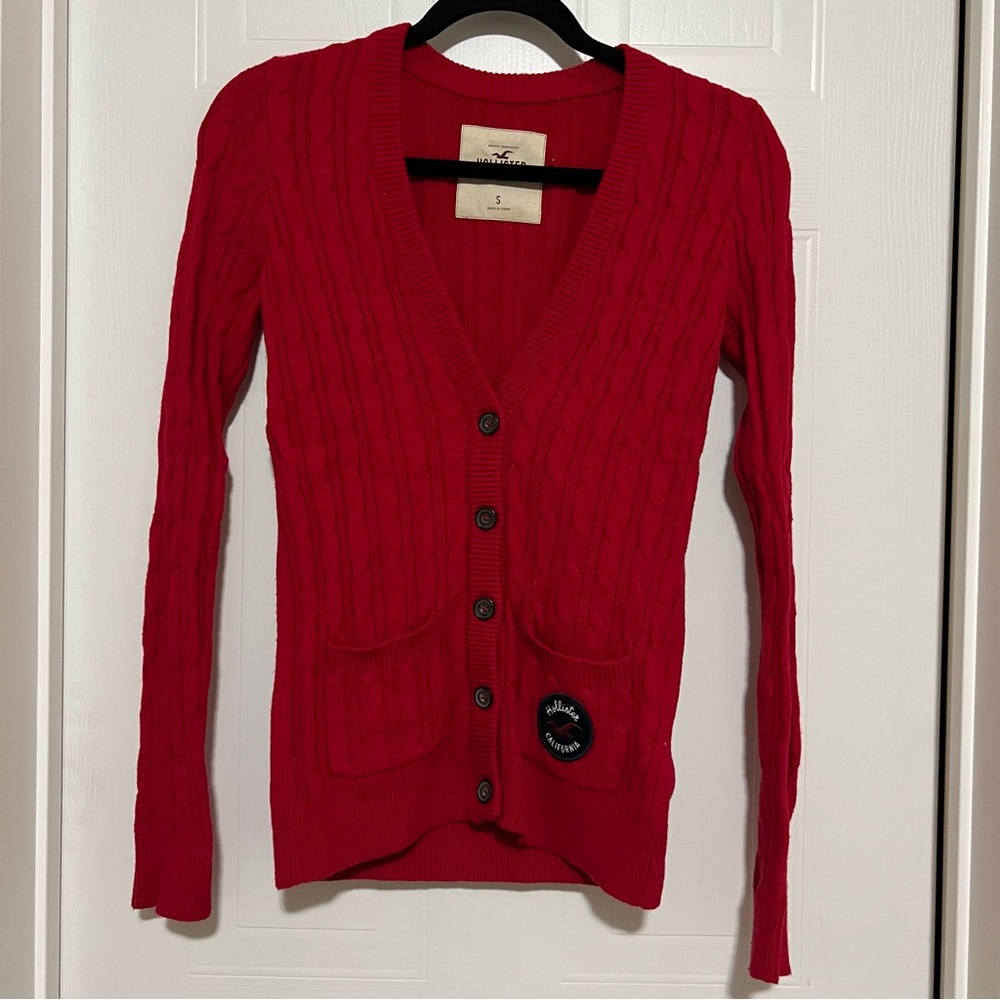 Hollister Vivid Red Button-Up Cardigan
